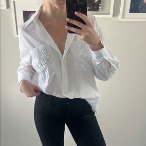 Zara White Button Down Shirt with Embellishments